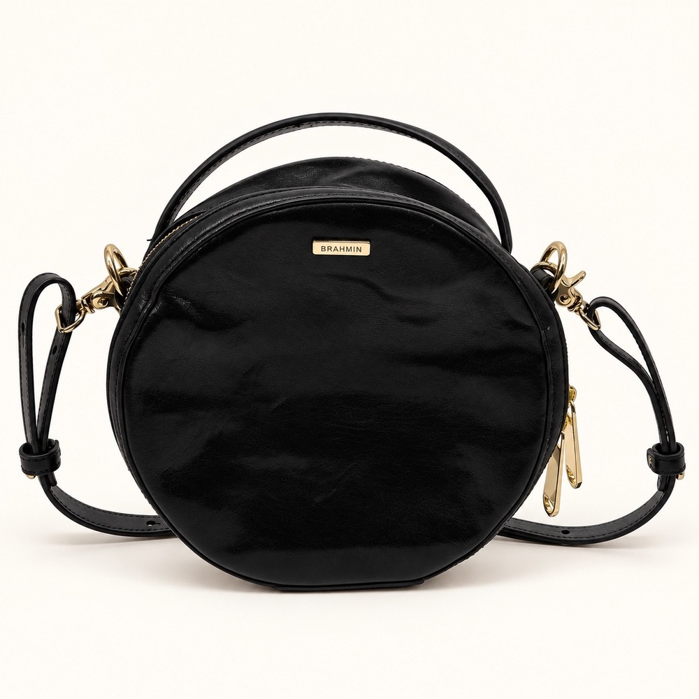 Brahmin Lane Canteen Crossbody Black Topsail Leather Round Top Handle Bag Sleek